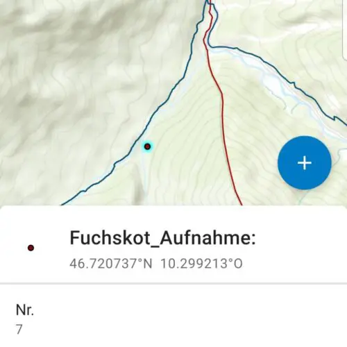 Erfassungsmaske für Fuchskot in einer GIS-Anwendung auf dem Smartphone